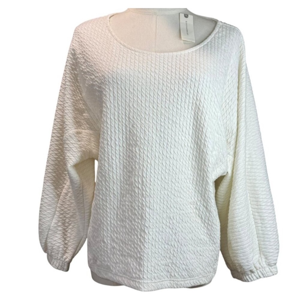 LIKE NEW W/O TAGS Anthropologie Textured Cream Long Sleeve Blouse Top Size L $35